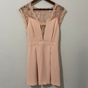 BCBGeneration Lace Fit Flare Dress Lace Pink Blush Mini Sleeveless Size 6